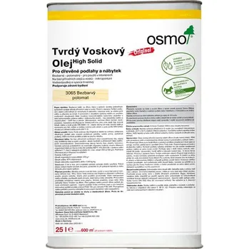 Stavební chemie Osmo 3065 Tvrdý voskový olej, Bezb. 25 l