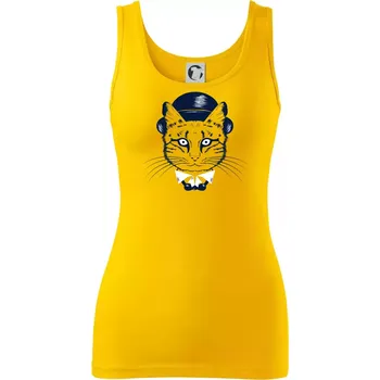 Dámské tričko Kočka hipster s kloboukem - Dámské tílko - L ( Žlutá )