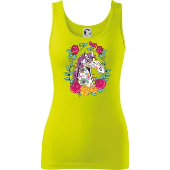 Kůň barevný s květinami - Dámské tílko - XS ( Limetková )