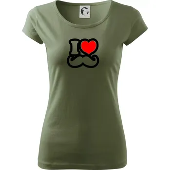 Dámské tričko i love mustache - obrys - Dámské triko Pure - 3XL ( Khaki )