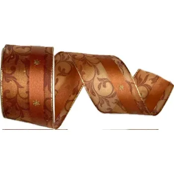 Stuha Stuha vánoční COPPER STARS oranžová 40mm x 2m (16,-Kč/m) (Stuha vánoční, taftová, oranžová, potisk zlaté hvězdy, oboustranná)