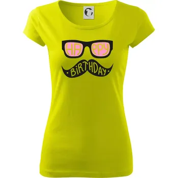 Dámské tričko Mustache narozeniny - brýle - Dámské triko Pure - S ( Limetková )