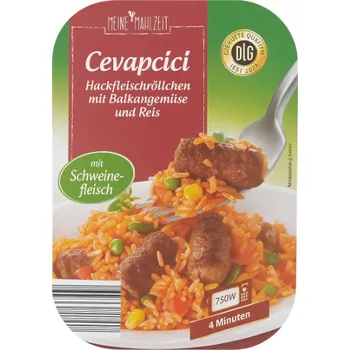 Meine Mahlzeit Čevapčiči s balkánskou zeleninou a rýží 300 g - originál z Německa