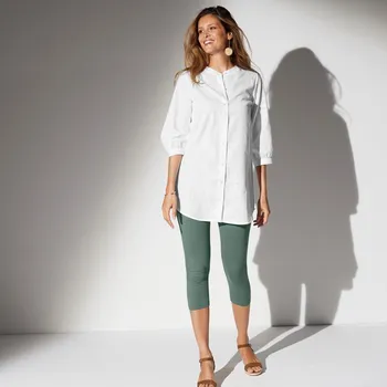 Dámské legíny Sada 2 ks jednobarevných 3/4 legín s pružným pasem šedozelená/bílá 52