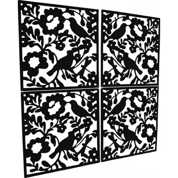 Závěsná dekorativní stěnová clona, set 12 ks - Ptáci, černá