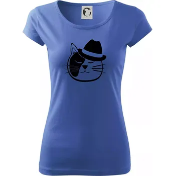 Dámské tričko Kočka s kloboukem - Dámské triko Pure - XS ( Azurově modrá )