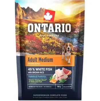 Krmivo pro psa Ontario Adult Medium Fish Brown Rice 100g - vzorek (214-13167)