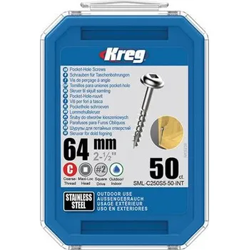 Šroub IGM Kreg Nerez Maxi-Loc Šrouby pro skryté spoje - 64 mm, hrubý závit, 50 ks, SML-C250S5-50