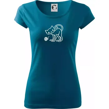 Dámské tričko Kočka - Klubíčko - prsa - Dámské triko Pure - 2XL ( Petrolejová )