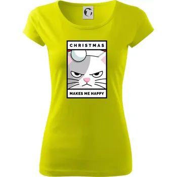 Dámské tričko Christmas makes me happy - Dámské triko Pure - M ( Limetková )