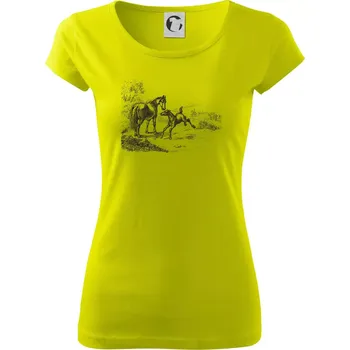 Dámské tričko Kůň a hříbě malované - Dámské triko Pure - L ( Limetková )