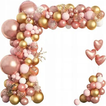 Balónek BALÓNKOVÁ GIRLANDA SADA RŮŽOVÉ ZLATO BALÓNKY KONFETY PÁSKA LEPIDLO 146ks