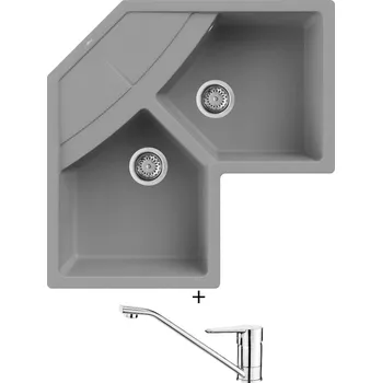 Granitový dřez Granitový dřez SET Elleci UNICO CORNER G48 cemento + Deante CORIO BFC 060M chrom