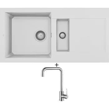 Granitový dřez Granitový dřez SET Elleci EASY 425 G68 bianco titano + Laveo BONA BAB 265D nerez