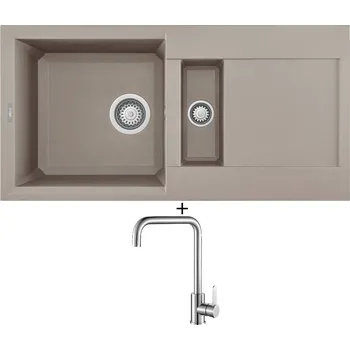 Granitový dřez Granitový dřez SET Elleci EASY 425 G43 tortora + Laveo BONA BAB 265D nerez