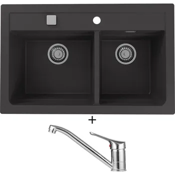 Granitový dřez Granitový dřez SET Alveus ATROX 50 black 91 + Alveus RIVIERA X chrom
