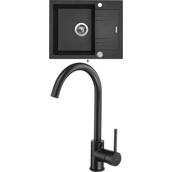 Granitový dřez Granitový dřez SET Sinks LINEA 600 XC metalblack + Deante MILIN B62M černá matná
