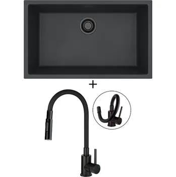 Granitový dřez Dřez pod desku SET Alveus OMNI 40 černá edice + Deante NEO LUNO BOC N74M černá matná