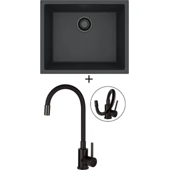 Granitový dřez Dřez pod desku SET Alveus OMNI 30 černá edice + Deante NEO LUNO BOC N72M černá matná