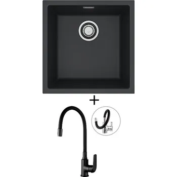 Granitový dřez Dřez pod desku SET Alveus OMNI 20 černá matná + Kuchinox ELZA BKE B61D černá matná