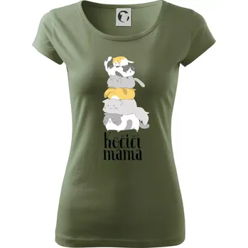 Dámské tričko Kočičí máma - Dámské triko Pure - S ( Khaki )