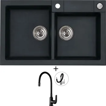 Granitový dřez Granitový dřez SET Alveus ROCK 90 black 91 + Kuchinox ELZA BKE B61D černá matná