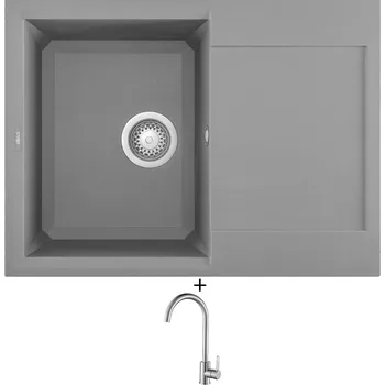 Granitový dřez Granitový dřez SET Elleci EASY 135 G48 cemento + Laveo BONA BAB 268D nerez