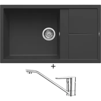 Granitový dřez Granitový dřez SET Elleci UNICO 410 G40 full black + Deante CORIO BFC 060M chrom
