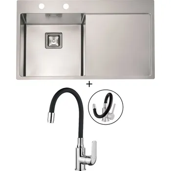 Nerezový dřez Nerezový dřez SET Alveus STYLUX 50 FS nerez odkap vpravo + Kuchinox ELZA BKE 761 chrom/černá