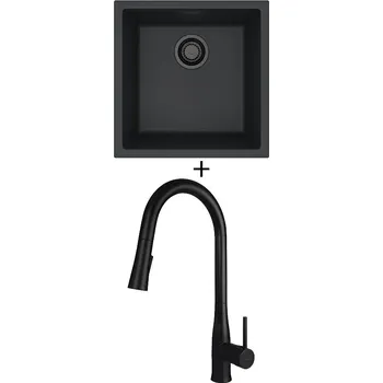 Granitový dřez Dřez pod desku SET Alveus OMNI 20 černá edice + Deante LUKRECJA N72M černá matná