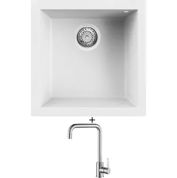 Granitový dřez Granitový dřez SET Elleci QUADRA 102 G68 bianco titano + Laveo BONA BAB 265D nerez