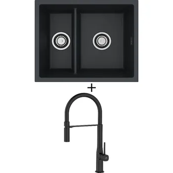 Granitový dřez Dřez pod desku SET Alveus OMNI 50 černá matná + Laveo POLLA FLEXI černá matná