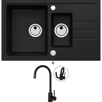 Granitový dřez Granitový dřez SET Alveus INTERMEZZO 70 černá matná + Deante NEO LUNO BOC N72M černá matná