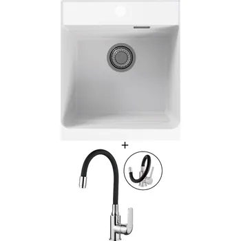 Granitový dřez Granitový dřez SET Alveus ATROX 20 white 11 + Kuchinox ELZA BKE 761 chrom/černá