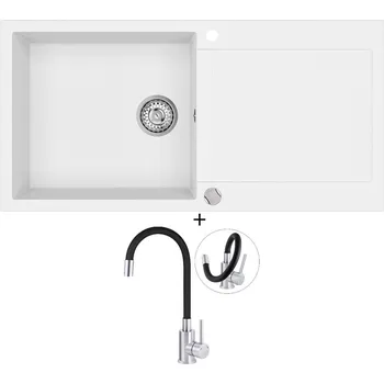 Granitový dřez Granitový dřez SET Teka CLIVO 60 B-TQ 1B 1D bílá + Deante NEO LUNO BOC B720 nerez