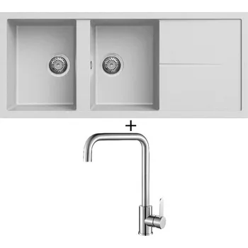 Granitový dřez Granitový dřez SET Elleci UNICO 500 G68 bianco titano + Laveo BONA BAB 265D nerez