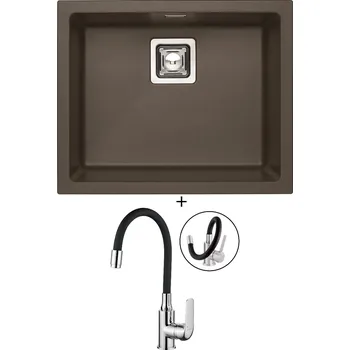 Granitový dřez Granitový dřez SET Alveus QUADRIX 50 chocolate 03 + Kuchinox ELZA BKE 761 chrom/černá