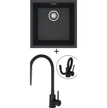 Granitový dřez Dřez pod desku SET Alveus OMNI 20 černá matná + Deante NEO LUNO BOC N74M černá matná
