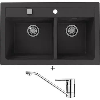 Granitový dřez Granitový dřez SET Alveus ATROX 50 black 91 + Deante CORIO BFC 060M chrom