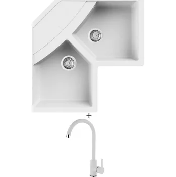 Granitový dřez Granitový dřez SET Elleci UNICO CORNER G68 bianco titano + Elleci C01 CADDY G68 bianco titano