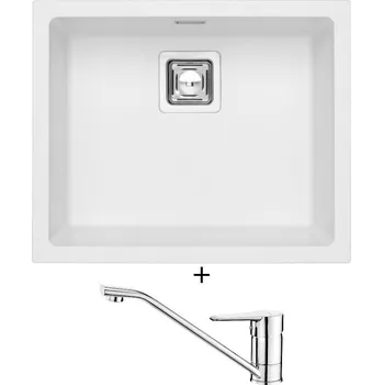 Granitový dřez Dřez pod desku SET Alveus QUADRIX 50 U white 11 + Deante CORIO BFC 060M chrom