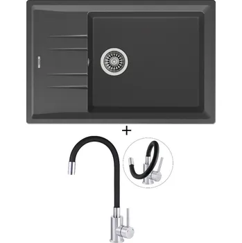 Granitový dřez SET Teka STONE 60 S-TG 1B 1D asphalt + Deante NEO LUNO BOC B720 nerez