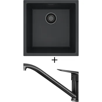 Granitový dřez Dřez pod desku SET Alveus OMNI 20 černá edice + Deante NEO BORO BMO N60M černá matná