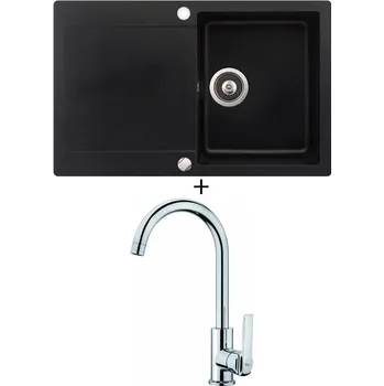 Granitový dřez SET Teka CLIVO 45 B-TQ 1B 1D černá metalická + Teka IN 915 CR chrom