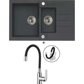Granitový dřez Granitový dřez SET Alveus ROCK 70 black 91 + Kuchinox ELZA BKE 761 chrom/černá