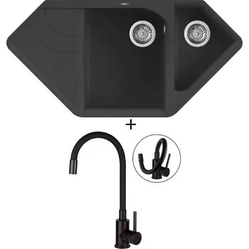 Granitový dřez Granitový dřez SET Elleci EGO CORNER G40 full black + Deante NEO LUNO BOC N72M černá matná