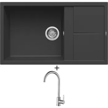 Granitový dřez Granitový dřez SET Elleci UNICO 410 G40 full black + Laveo BONA BAB 268D nerez