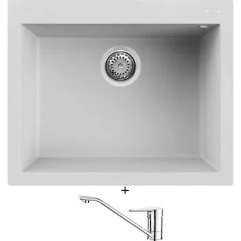Granitový dřez Granitový dřez SET Elleci QUADRA 110 G68 bianco titano + Deante CORIO BFC 060M chrom