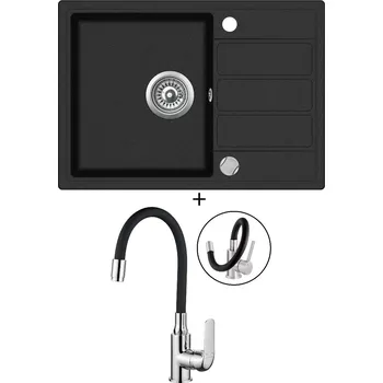 Granitový dřez SET Teka COMFOR 45 S-TQ 1B 1D černá metalická + Kuchinox ELZA BKE 761 chrom/černá