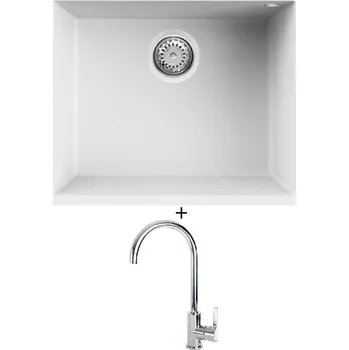 Granitový dřez Dřez pod desku SET Elleci QUADRA 105 UM G68 bianco titano + Elleci C01 CADDY chrom